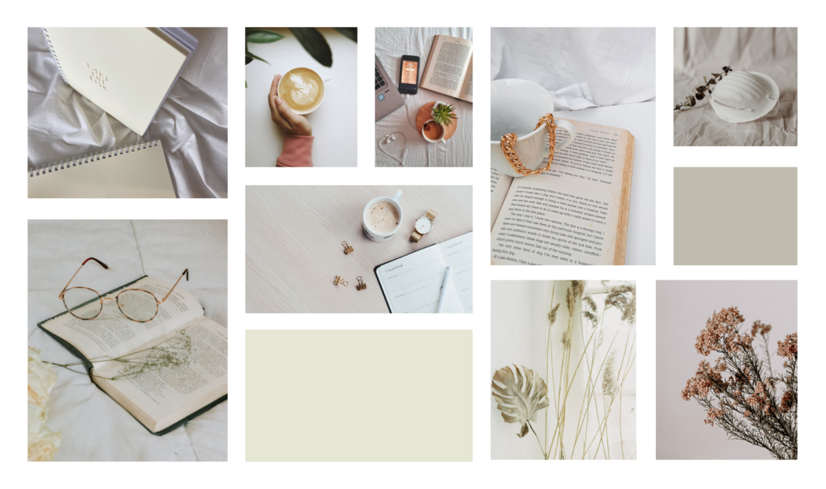 Beige White Neutral Moodboard Photo Collage Desktop Wallpaper by Ashiya Pixel on Canva