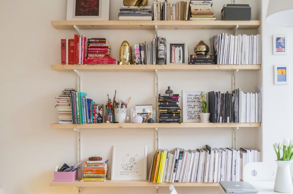 books lined up in study office